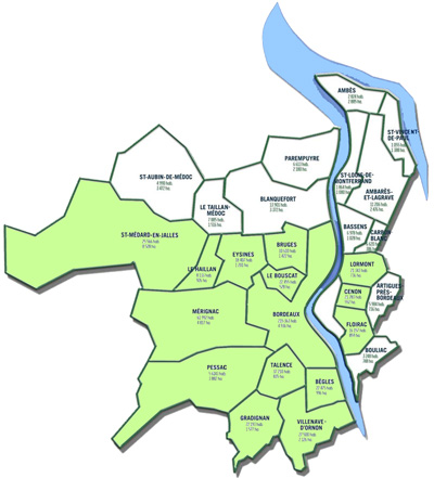 Carte des zones de coaching sportif à Bordeaux et CUB